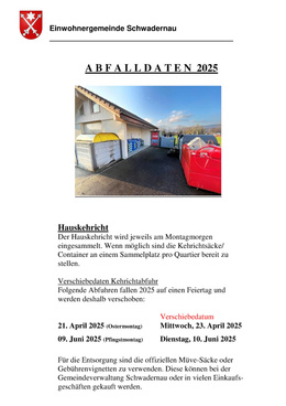 Infoblatt Kehricht 2025 Abfallkalender